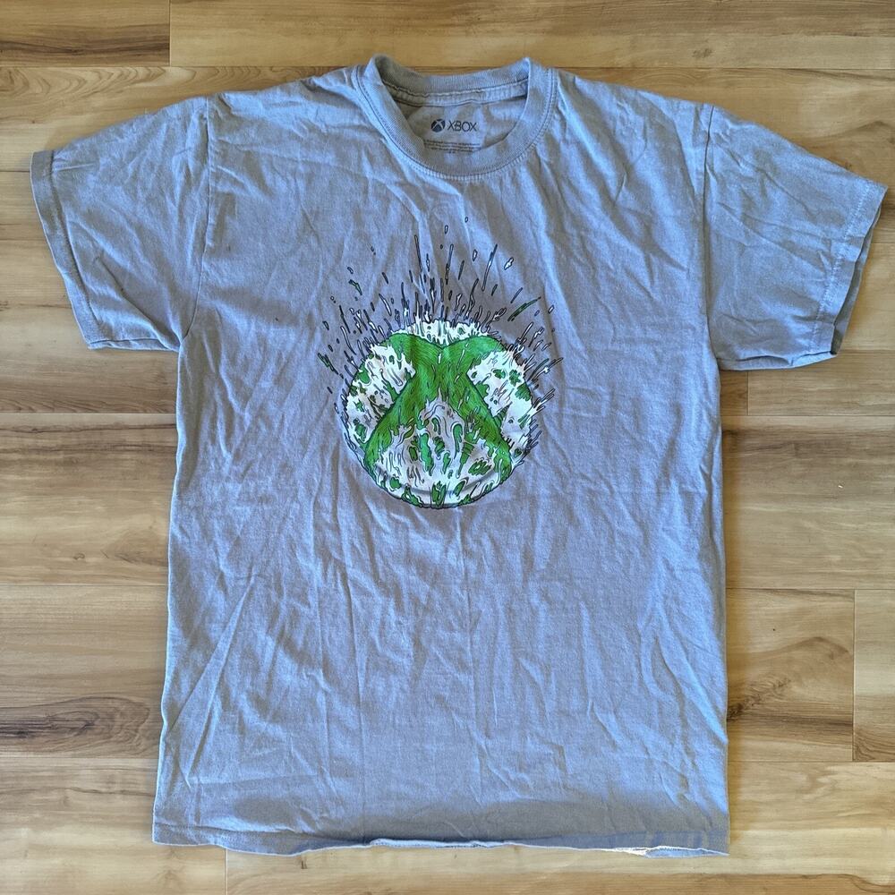 Xbox Microsoft Exploding Logo Gaming Graphic Tee Shirt Gray Size Medium